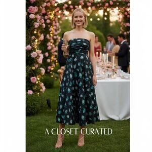 HVN Karla Strapless Midi Dress 4 Blue NEW